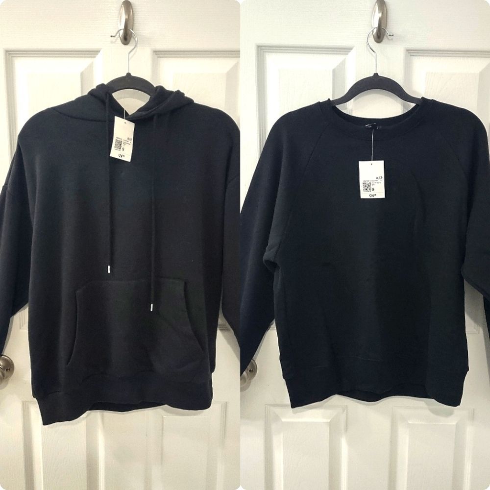 NWT 2-pack Forever 21 Athleisure Fleece Line Hoodie Crew Neck Sweatshirt Black S